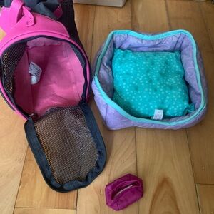 American Girl Pet Bed Carrier Brush Lot